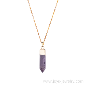 Charming Natural Amethyst Jewelerry Hexagonal Gold Chain Necklace Pendant